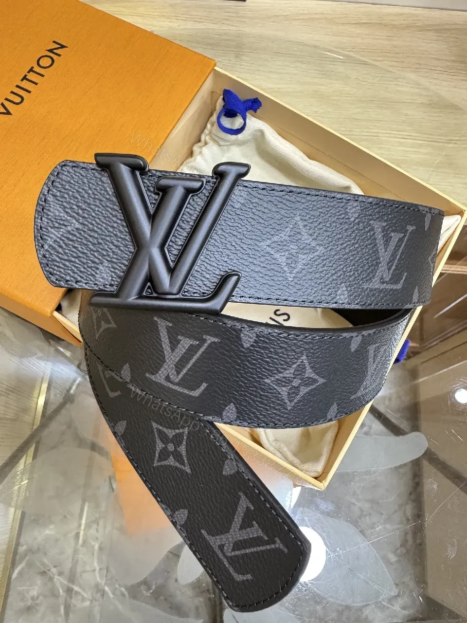 View 6 of Monogram Leather Belt with LV Closure — Modern Everyday Style