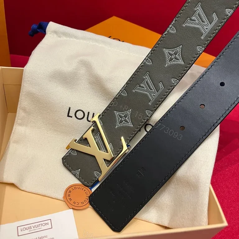 View 4 of Chic Monogram Belt: Luxury LV-Style Gold Buckle Belt