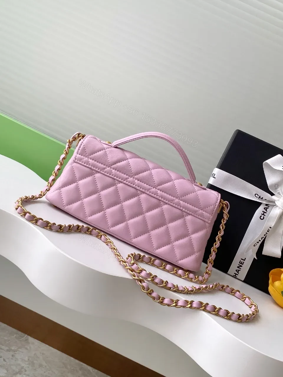 View 7 of Soft Pink Quilted Bag – Gold Hardware, Modern Elegance, Everyday