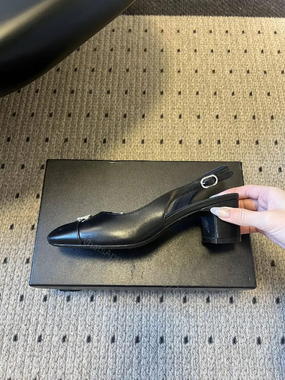 View 6 of Blue Leather Slingback Flats | Luxe Comfort, Icon Logo Detail