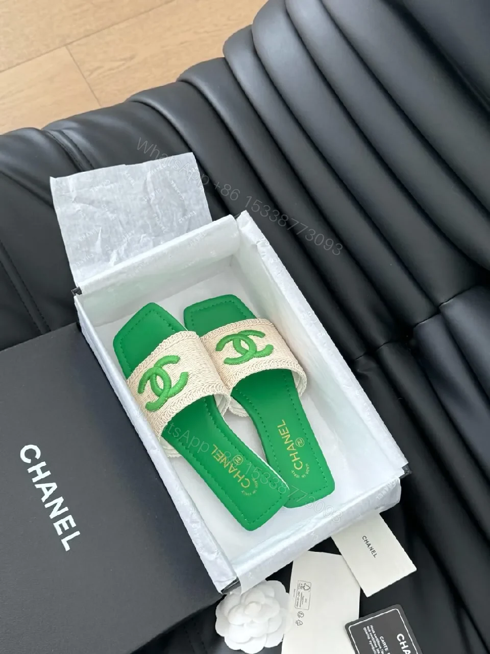 View 4 of Neon Green Woven Sandals – Statement Comfort Slide