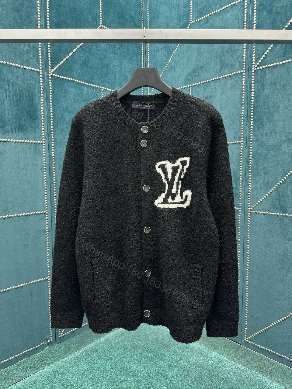 Cozy Textured Cardigan: Black Knit with Logo Accent + Everyday Luxury Cardigan — view 1