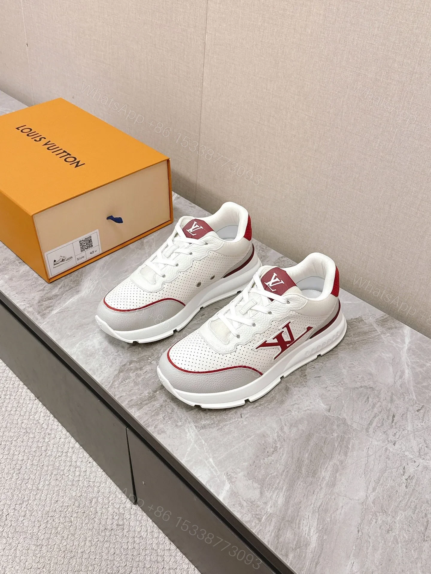 LV Women White Leather Red Accent Sneakers — view 1