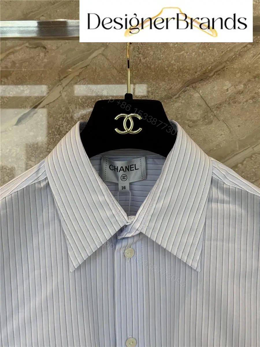 View 3 of Chanel Blue and White Striped Long-Sleeve Shirt