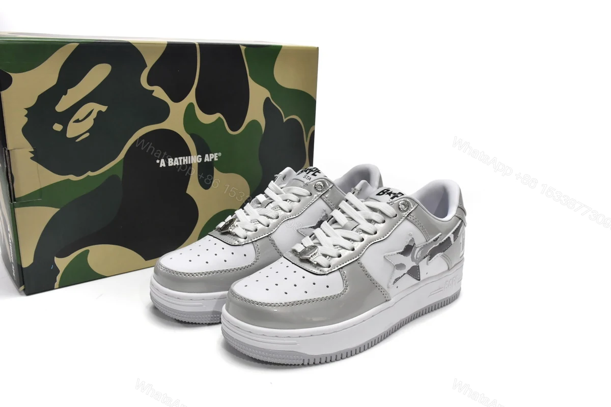 Cheap Fake BapeSta Low White Grey Mirror Surface — view 2