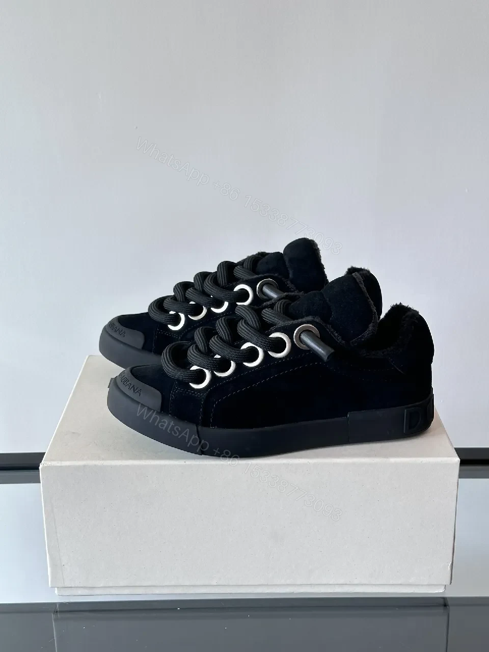 View 8 of Charcoal Suede High-Tops with Chunky Laces & Faux-Fur Interior