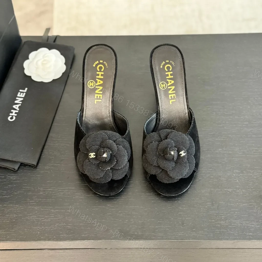 Chanel-Influenced Textured Garden Heels with Floral Accent — view 1