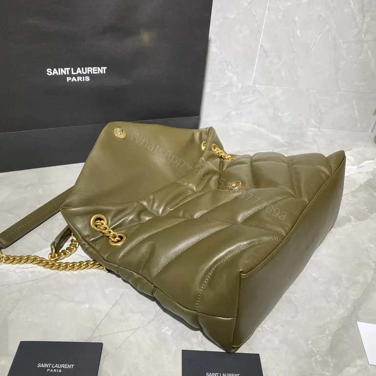 View 5 of Olive Green Quilted YSL Shoulder Bag: Gold Chain Luxury