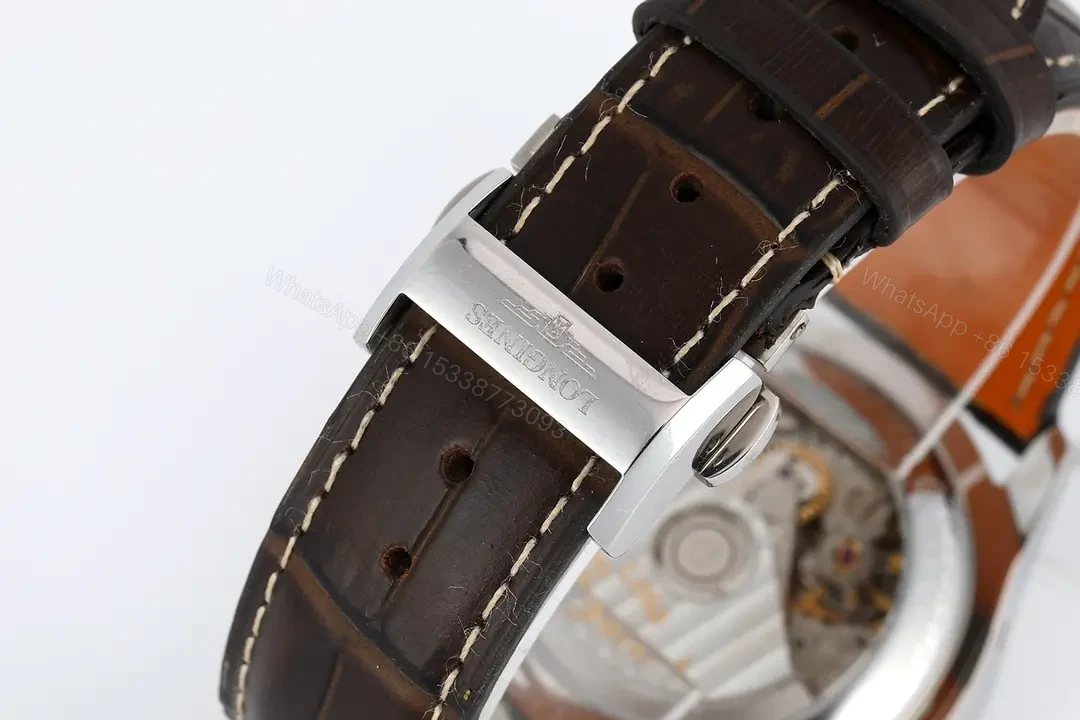 View 7 of Longines Master Collection Moonphase Eight Hand V4 Edition Silver Dial Brown Leather Strap Stainless Steel Case