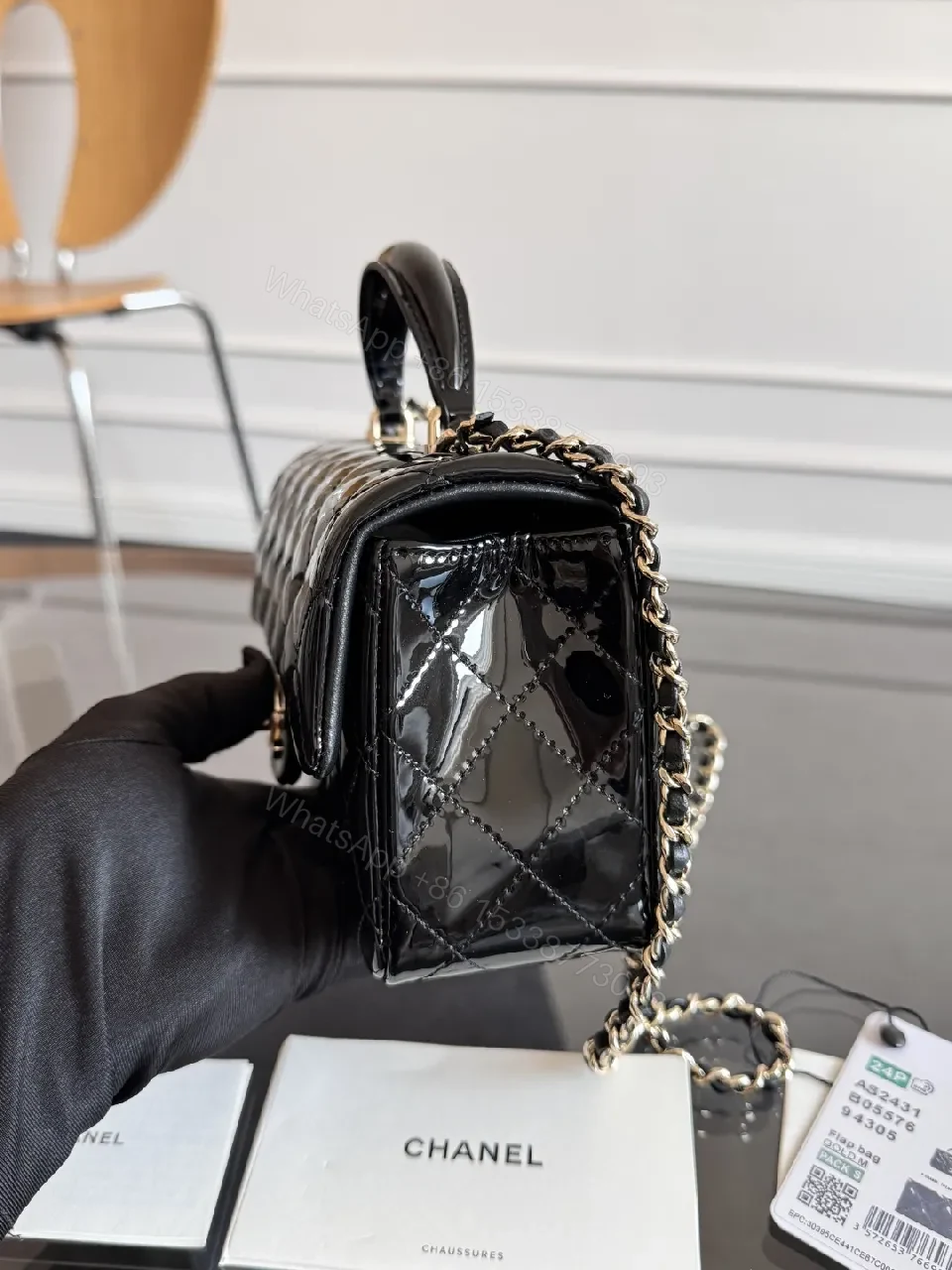View 3 of Black Velvet Quilted Bag - Chanel-Inspired Flap Handbag