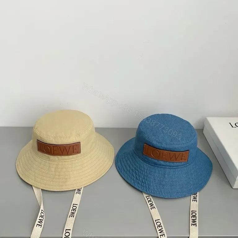 View 3 of Beige Cotton Bucket Hat with LOEWE Patch - Luxury Streetwear