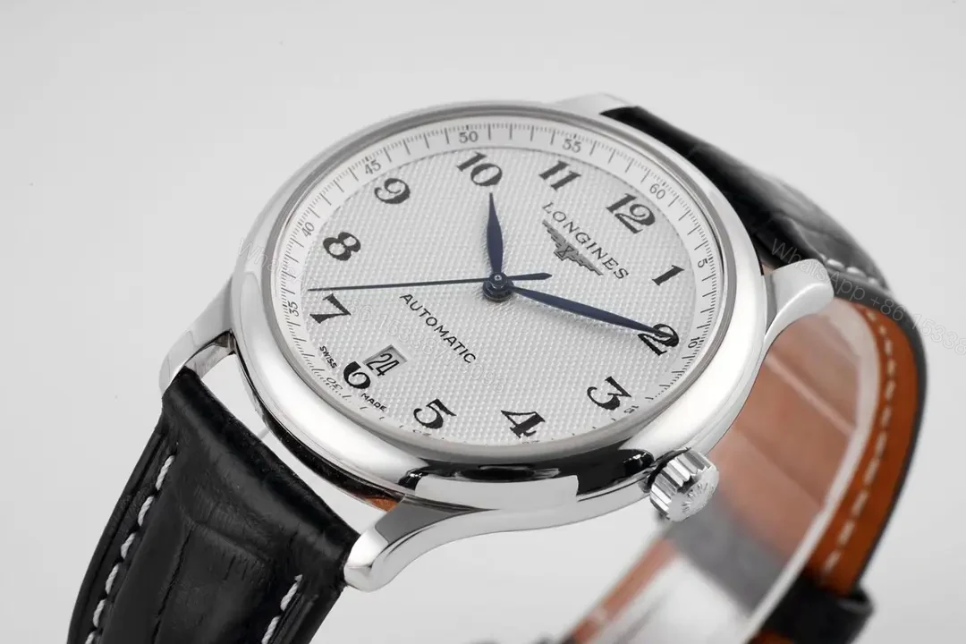 View 2 of Longines Silver Dial Blue Hands Automatic Watch with Black Leather Strap