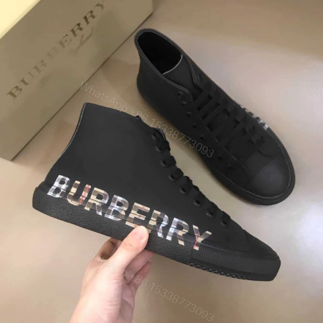 View 5 of BURBERRY LOGO PRINT GABARDINE HIGH-TOP SNEAKERS – BBR82