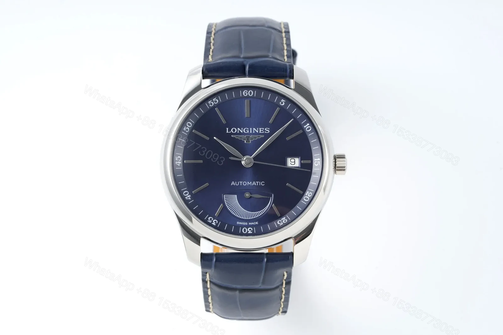 Longines Master Collection Automatic Watch with Blue Dial and Leather Strap — view 1