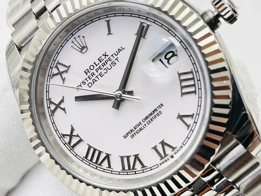 View 4 of Rolex Datejust 36 Stainless Steel Fluted Jubilee White Roman Dial 116234-0089