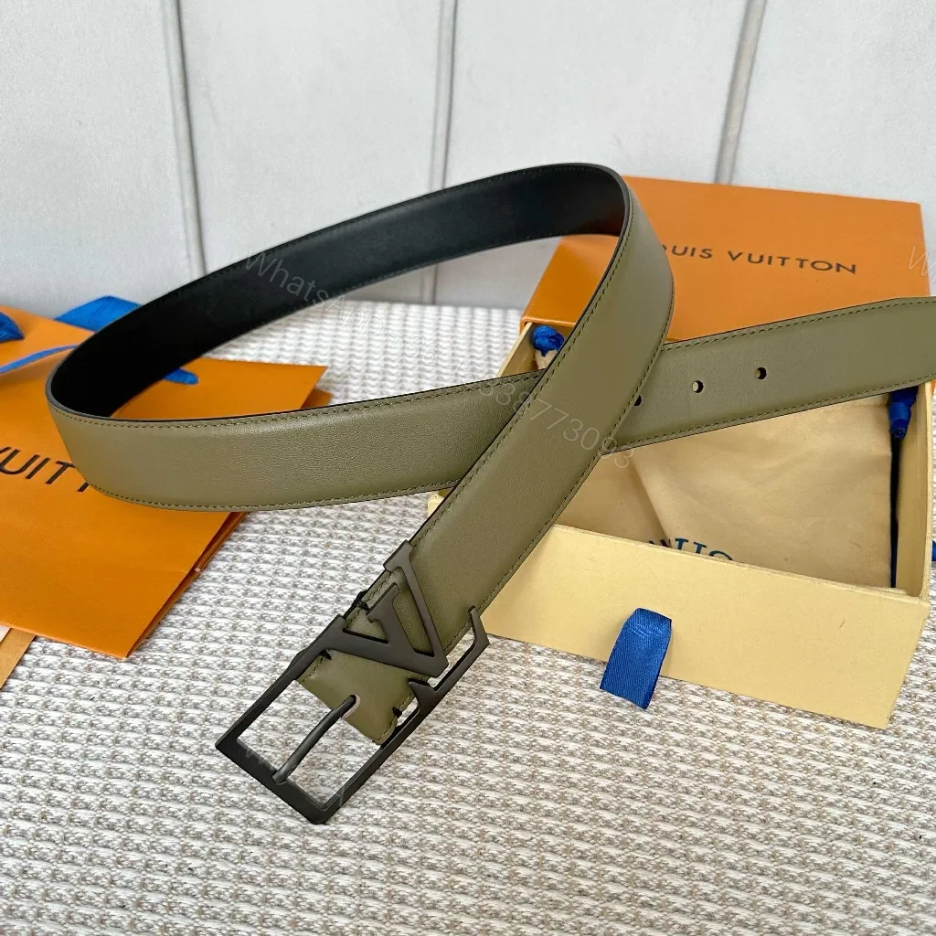 View 3 of Olive Leather Belt: Monogram Buckle, Modern Craftsmanship