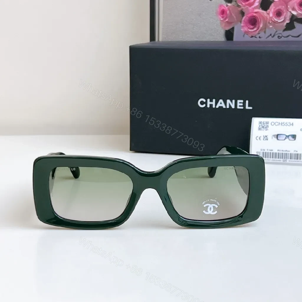 View 5 of Forest Green Acetate Designer-Style Sunglasses with Gold Logo Detailing