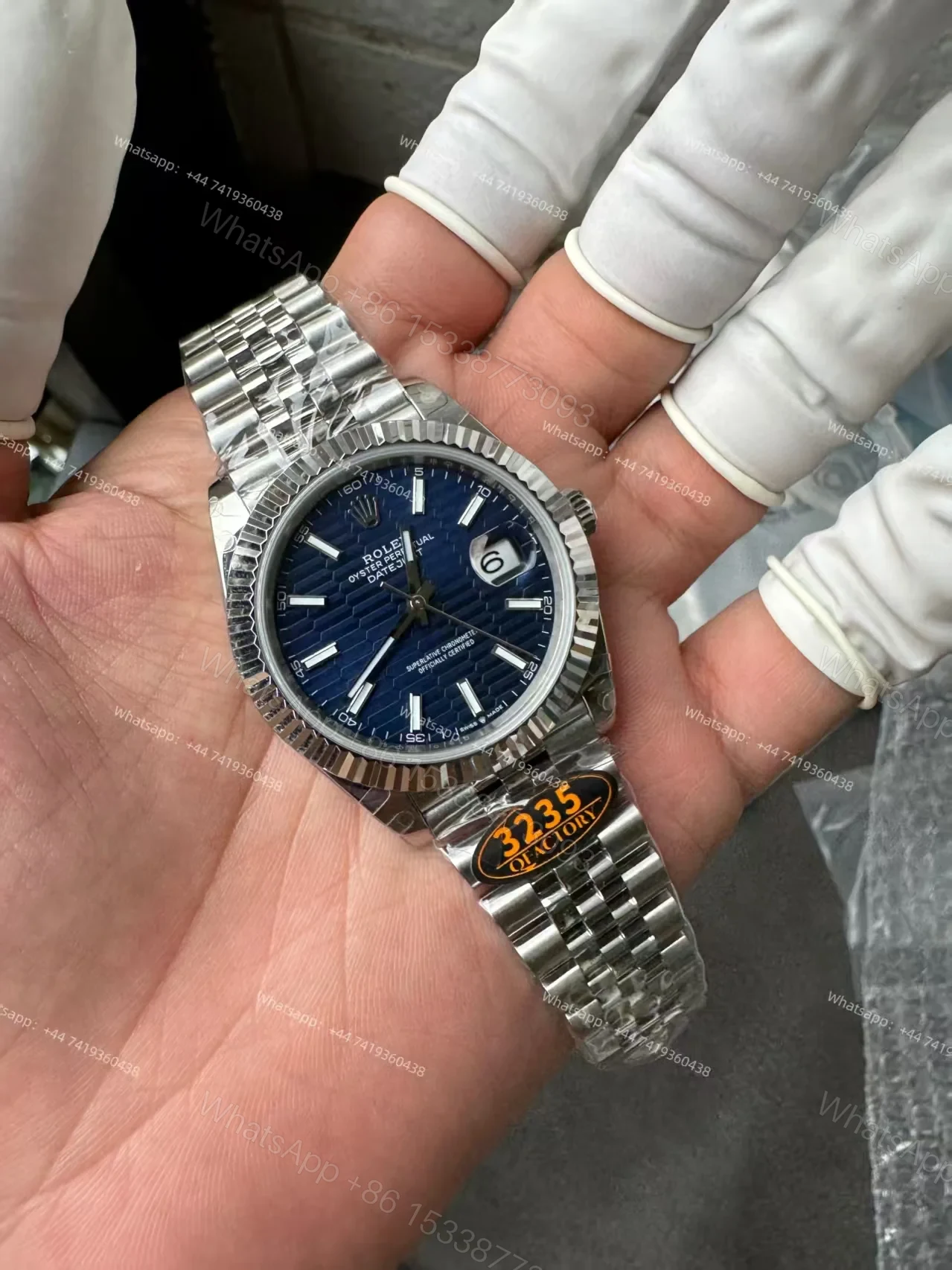 View 5 of Rolex Datejust M126334-0032 Water Ripple Blue Dial 1:1 Replica Jubilee 41MM 3235 Movement Super Clone Watch