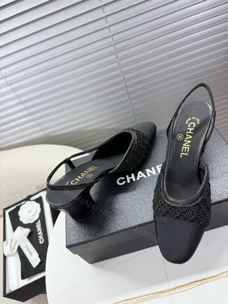 View 5 of Chic Black Mesh Slingback: Textured Luxury Slip-Ons