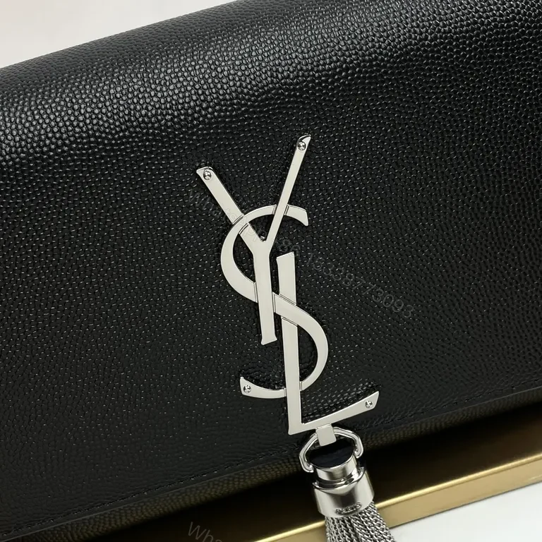 View 9 of Chic Black Pebble Leather Crossbody Clutch with YSL Hardware