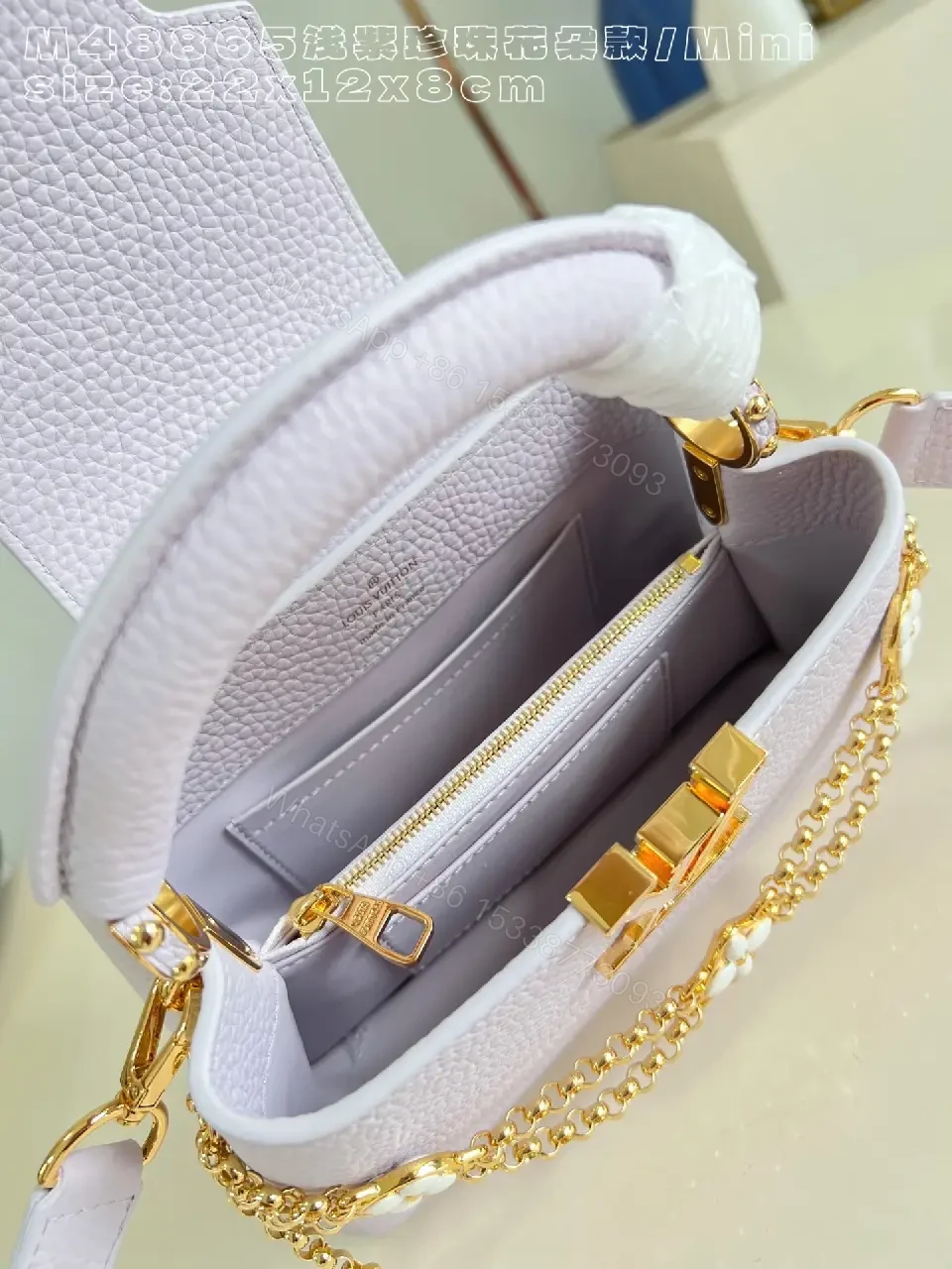 View 4 of Lavender Pebbled Leather Mini Bag – Structured Luxe