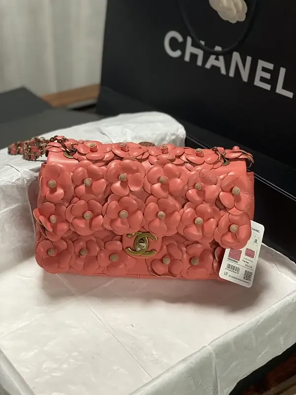 Pink Fabric Flower-Studded Shoulder Bag with Chain Strap — view 1