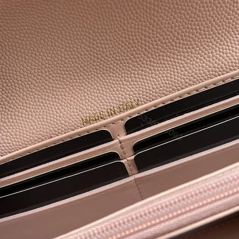 View 9 of Soft Pink Quilted Wallet with Gold Chanel Logo