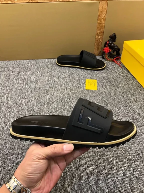 View 4 of Bold Minimalist Slides with Signature Fendi Touch - Black Leather Slide
