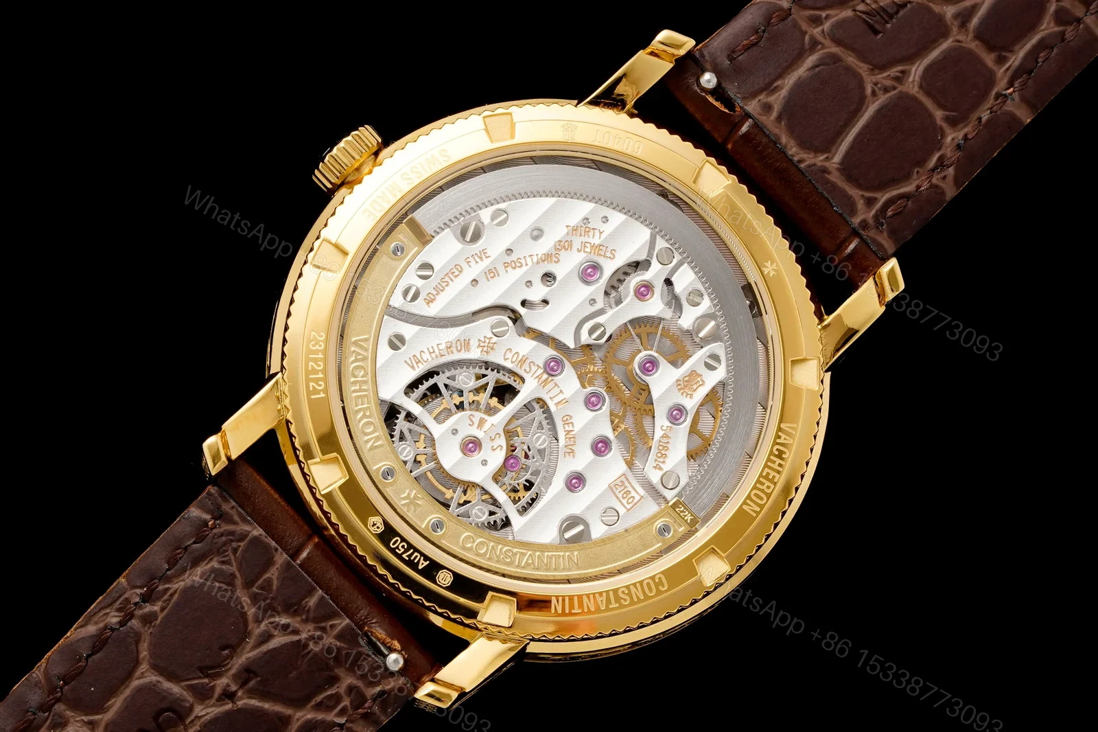 View 9 of Vacheron Constantin Dragon Replica 41MM Premium Gold Case Brown Leather Strap Tourbillon Edition RG-VC-DRAGON-GOLD-41