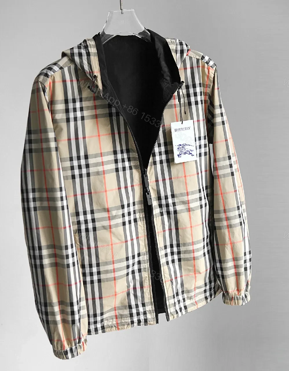 View 2 of Patterned Windbreaker Jacket with Hidden Zip Detail