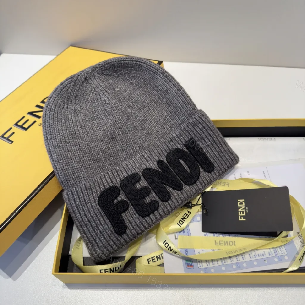 View 3 of Grey + Knit + Beanie + FENDI lettering + Beanie