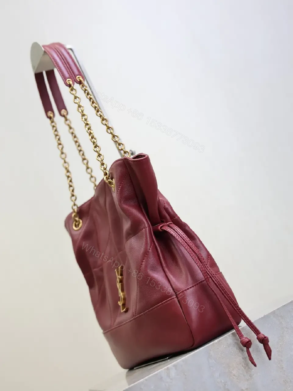 View 5 of Burgundy Quilted Tote: Luxury Satchel with Gold Hardware