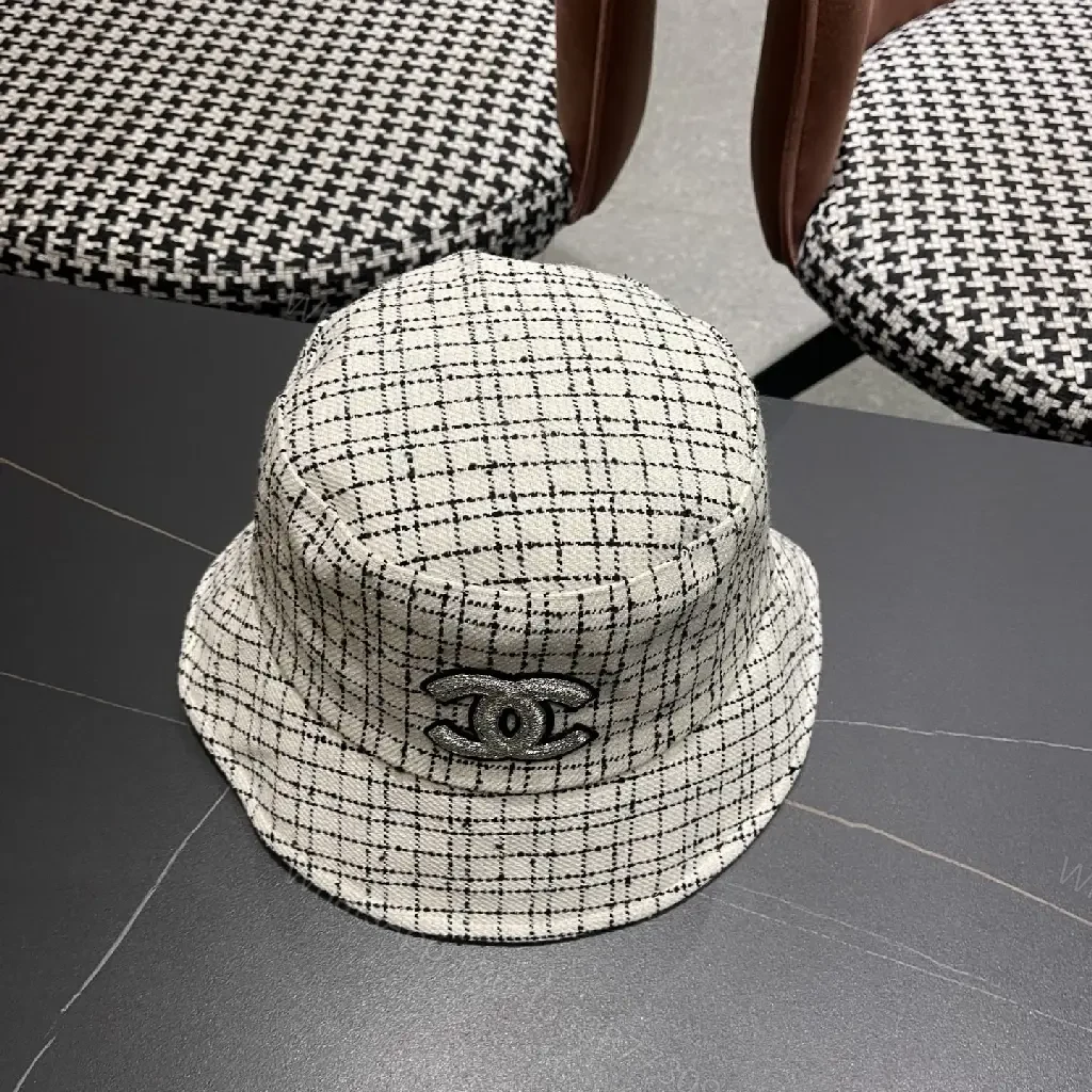 View 4 of Tweed Cap: Luxury Grid Pattern with Logo Badge