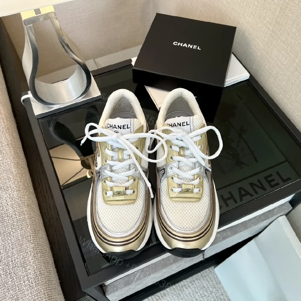 View 4 of Metallic Sneakers Sculpted Panels logo-Detail Fashion Sneaker