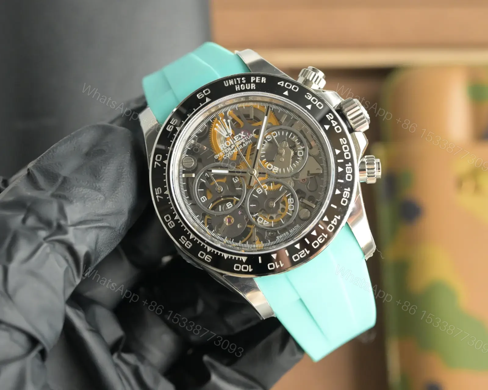 View 2 of Rolex Daytona Carbon Skeleton Black Dial Tiffany Strap Edition 40mm RG-DAYTONA-CARBON-SKELETON-TIFFANY