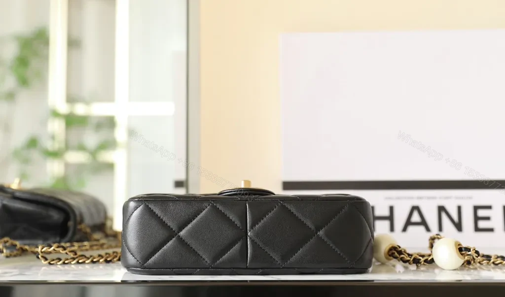 View 3 of Classic Black Quilted Leather Shoulder Bag, Gold Hardware, Crossbody/Shoulder Style