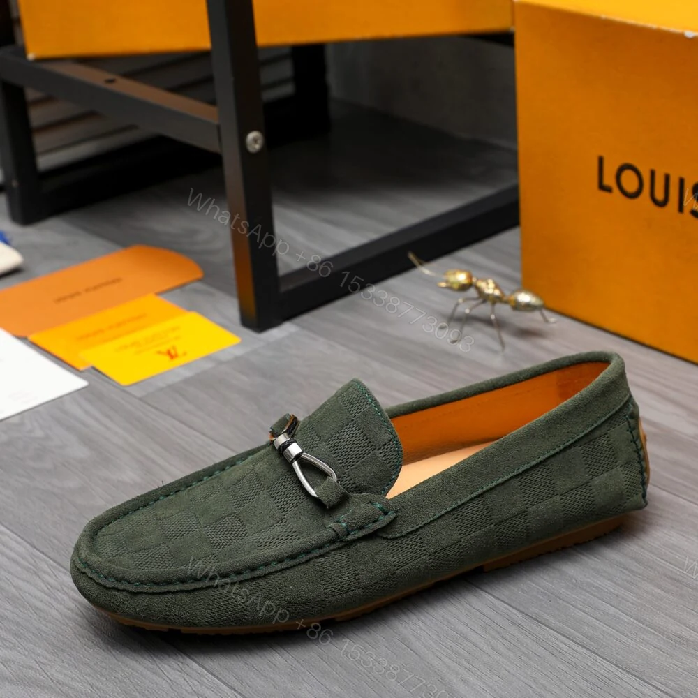 View 3 of Louis Vuitton LV Damier Suede Loafers In Dark Green
