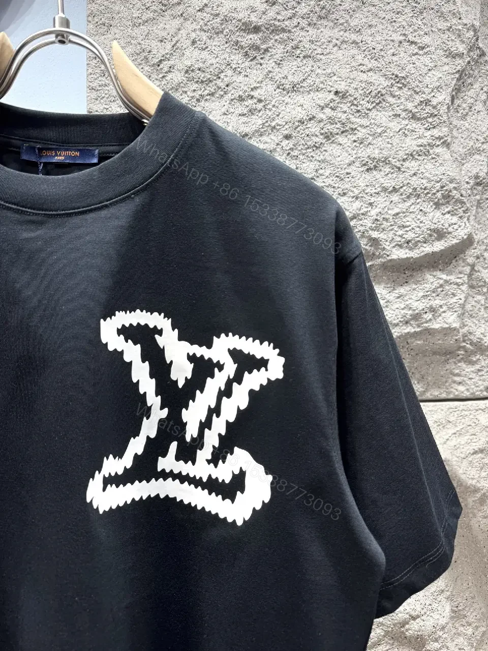 View 10 of Bold Monogram Tee with LV-Stitching: Black Cotton Tee