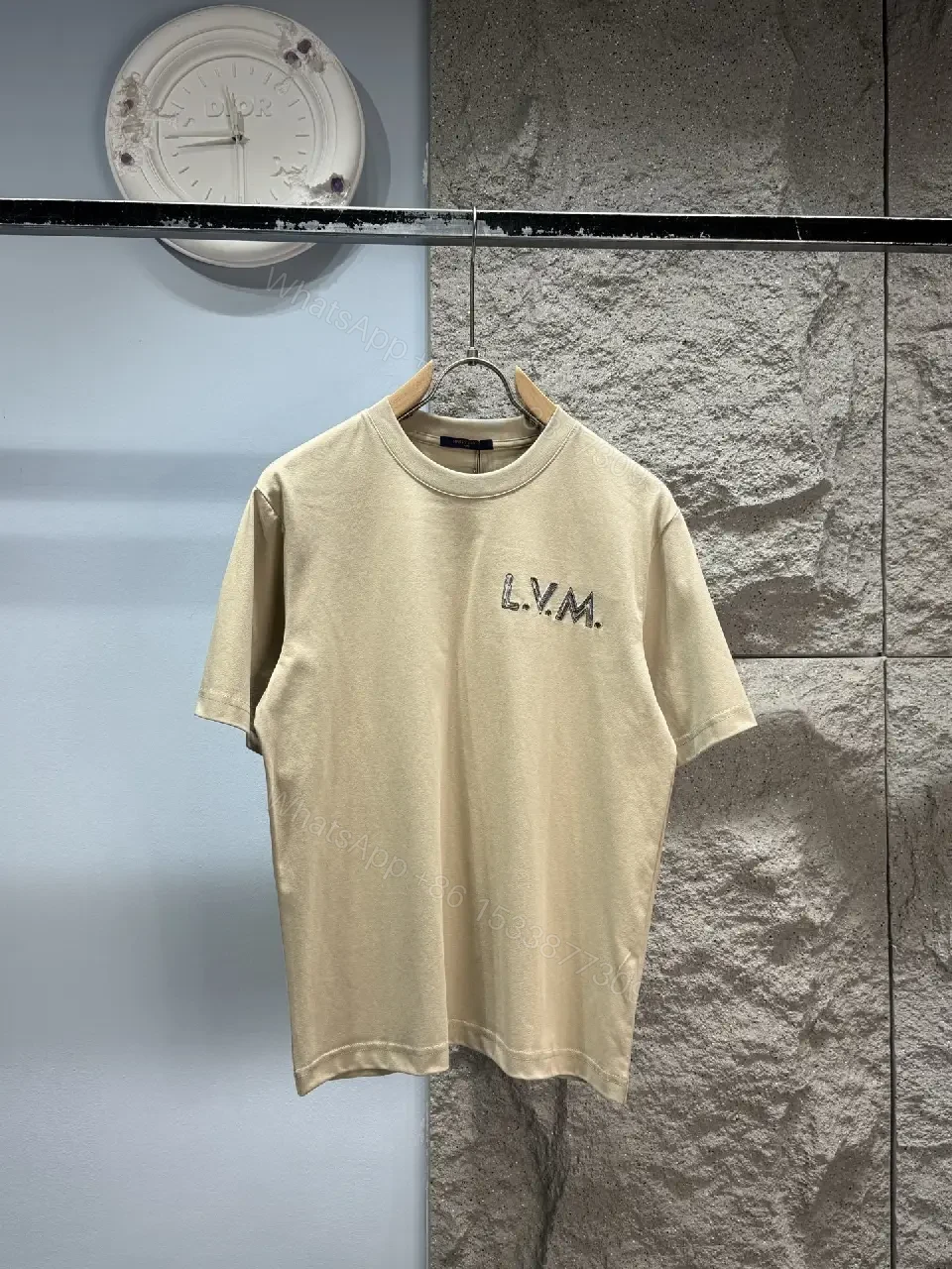 View 5 of Neutral Beige Luxe Tee: Soft Knit, Subtle LVM Monogram, Modern Fit
