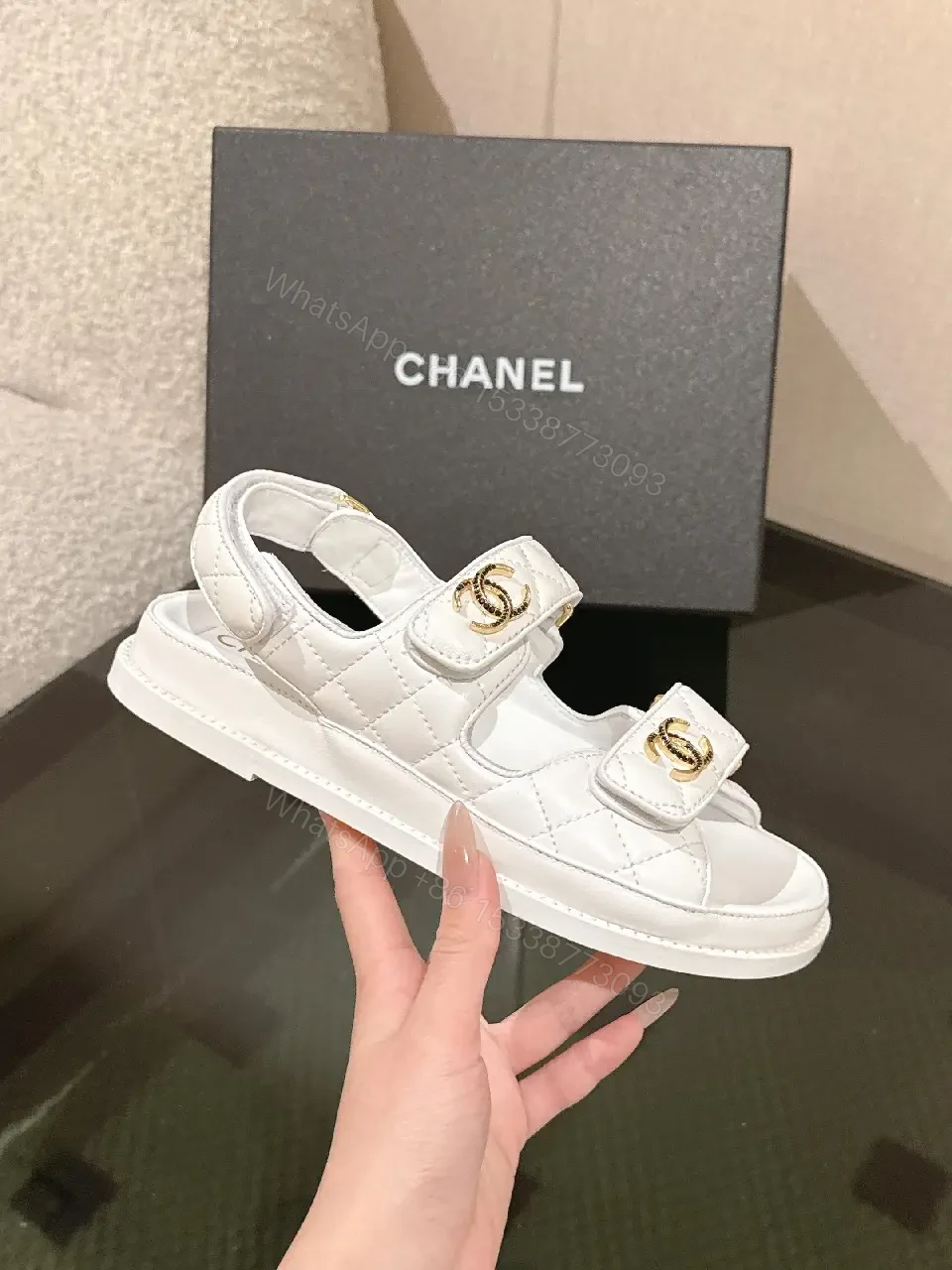 View 3 of White Leather Quilted Sandals - Cushioned, All-Day Comfort