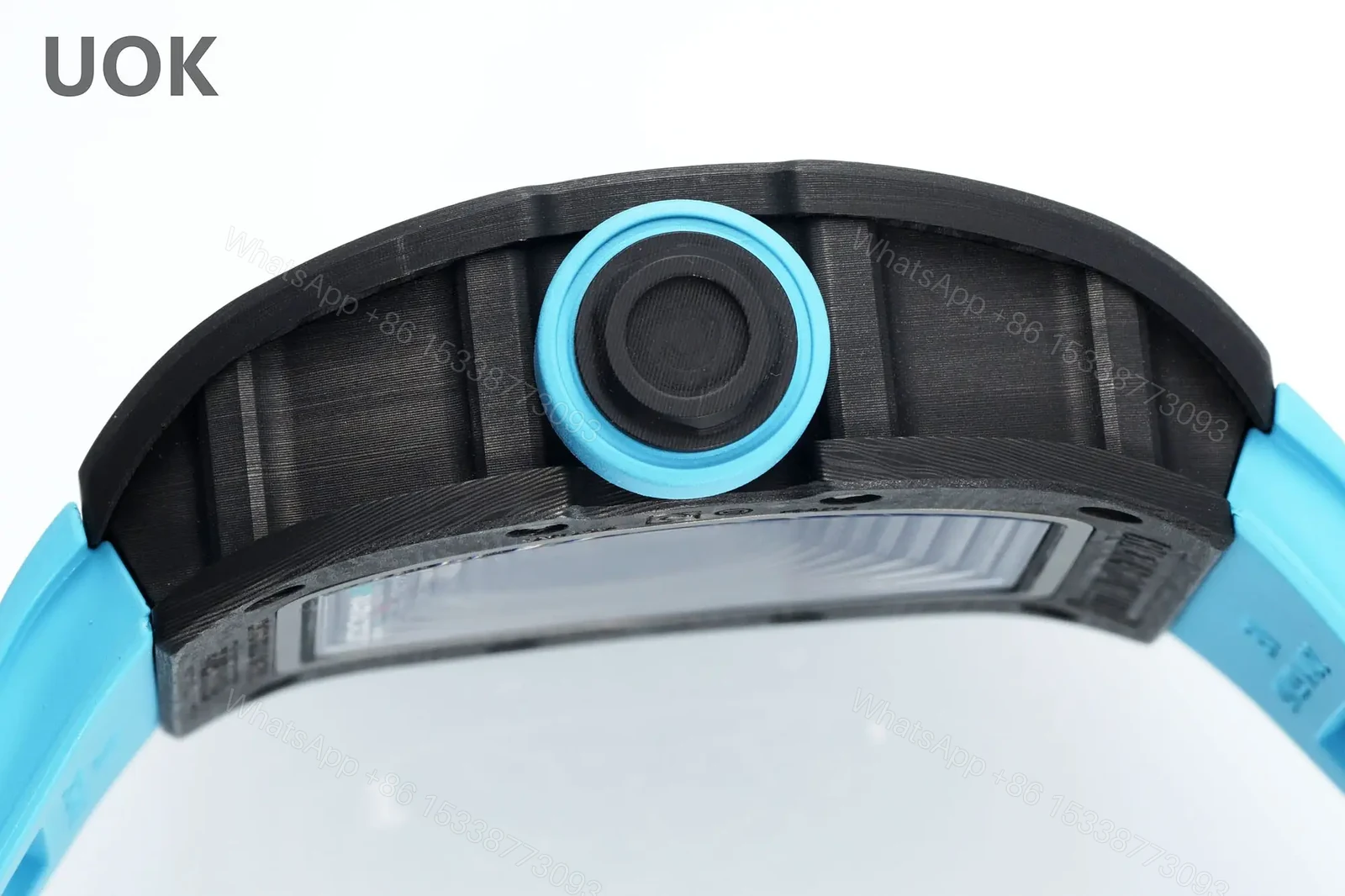 View 7 of Replica Richard Mille RM 55 Swiss Movement Super Clone Carbon Case Blue Rubber Strap