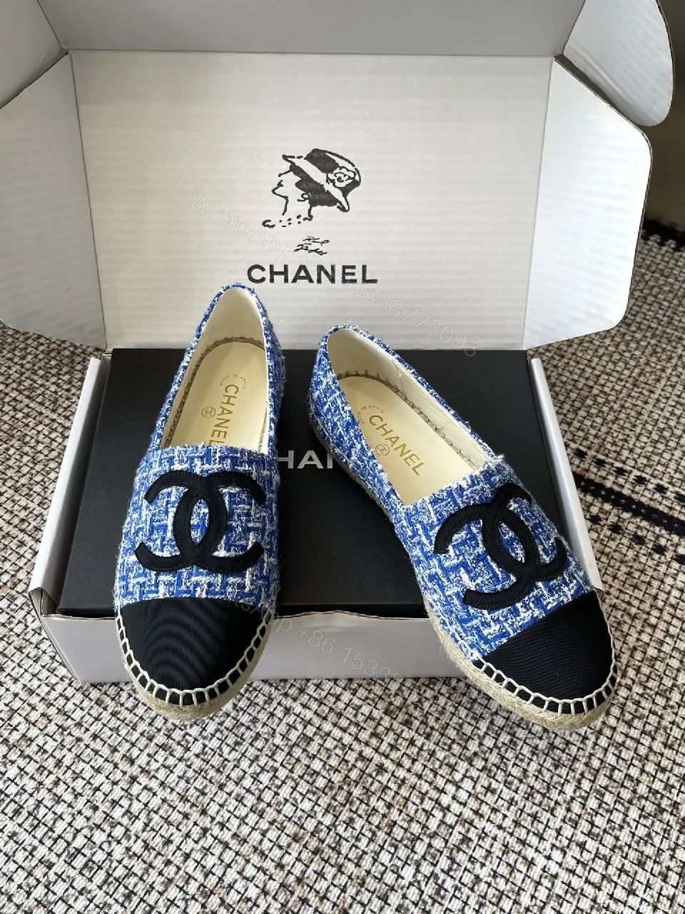View 6 of Blue Tweed Espadrilles with Logo Accent, Luxury Flat