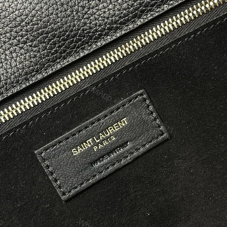 View 8 of Refined Black Leather Tote - Gold YSL Charm, Everyday Luxury Tote