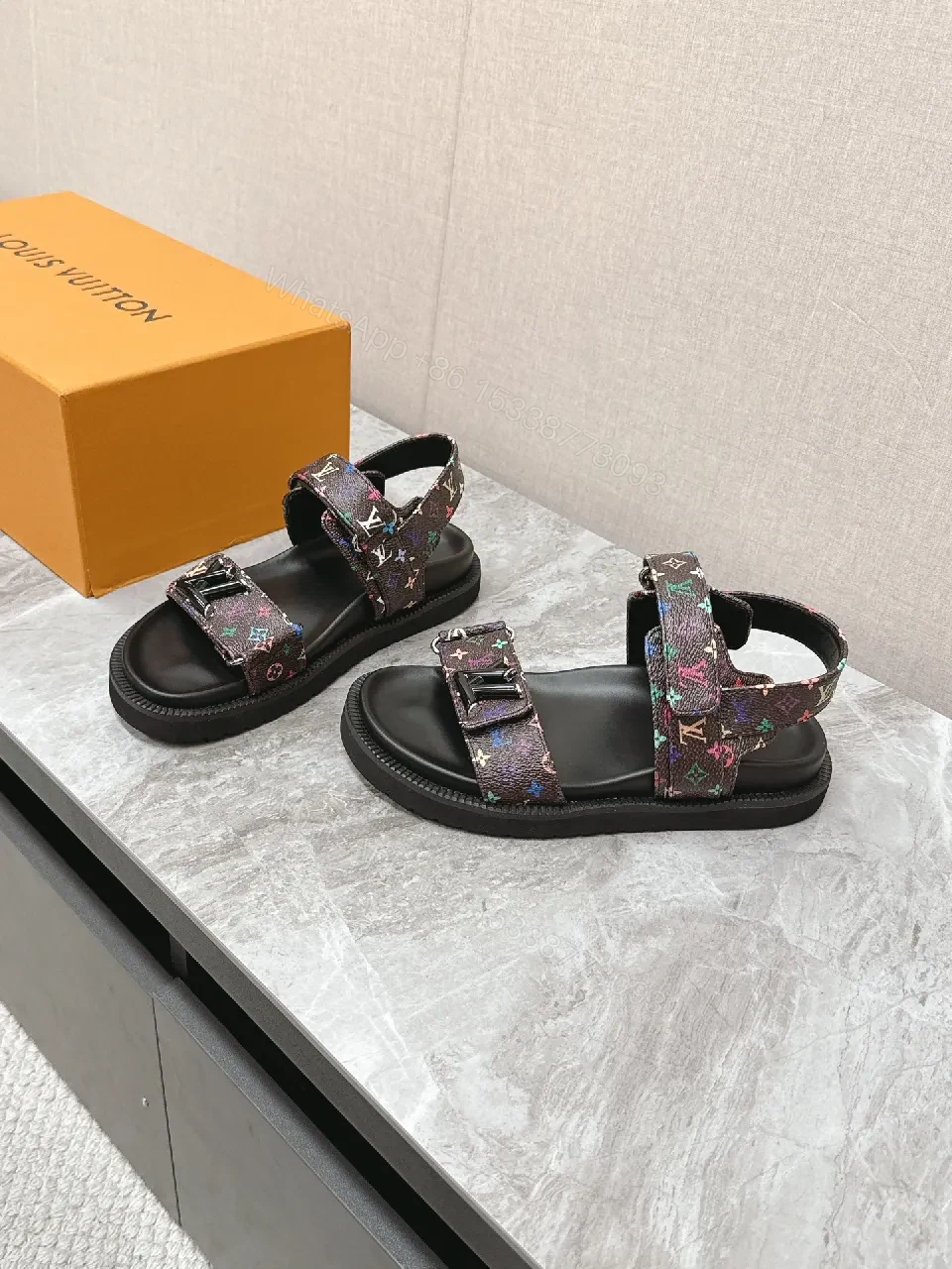 View 3 of Colorful LV Monogram Sandals - Bold, Comfortable, Durable