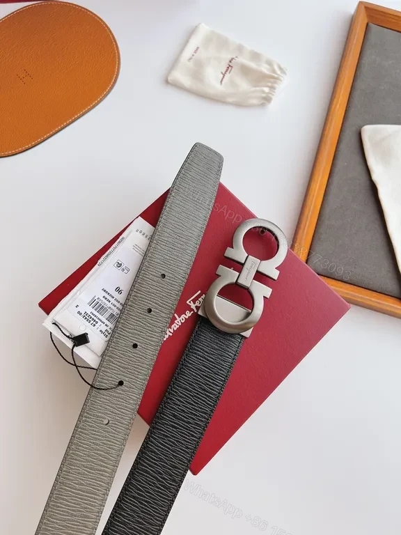 View 2 of Ferragamo Gancini Belt: Black Leather, Silver Buckle, Modern Classic