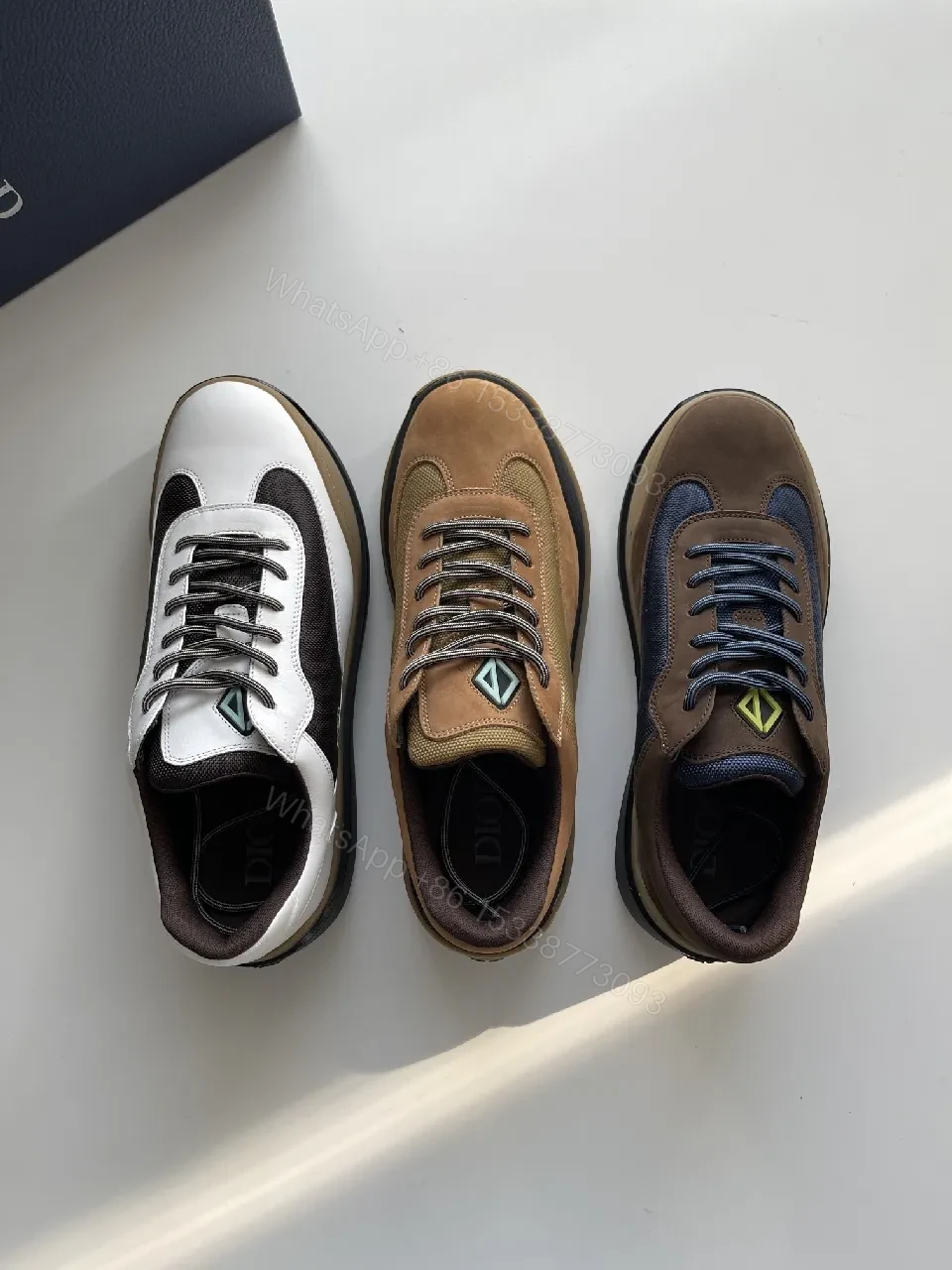 View 5 of Brown Suede & Navy Mesh High-Tops: Modern Contrast Sneakers
