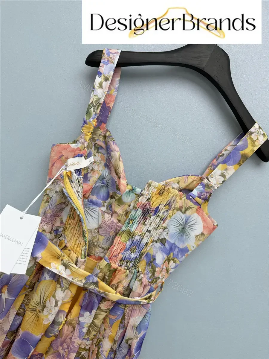 View 9 of Zimmermann Tama Printed Linen-Blend Belted Midi Dress