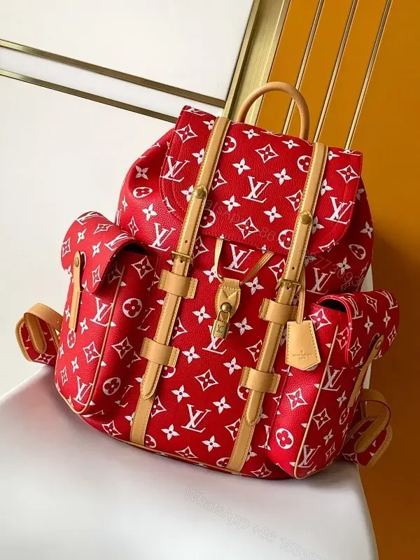 Red Knit Luxury Backpack: Monogram Gold Hardware Backpack — view 1