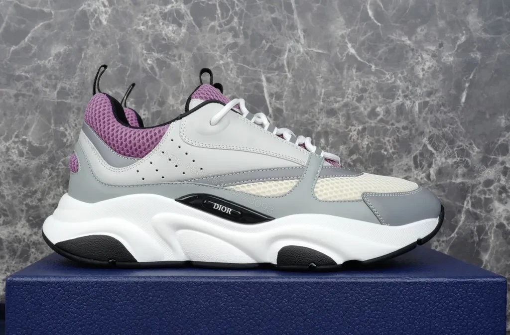 View 2 of Dior White-Calf Leather Lilac Mesh High-Tops: Luxury Sneakers