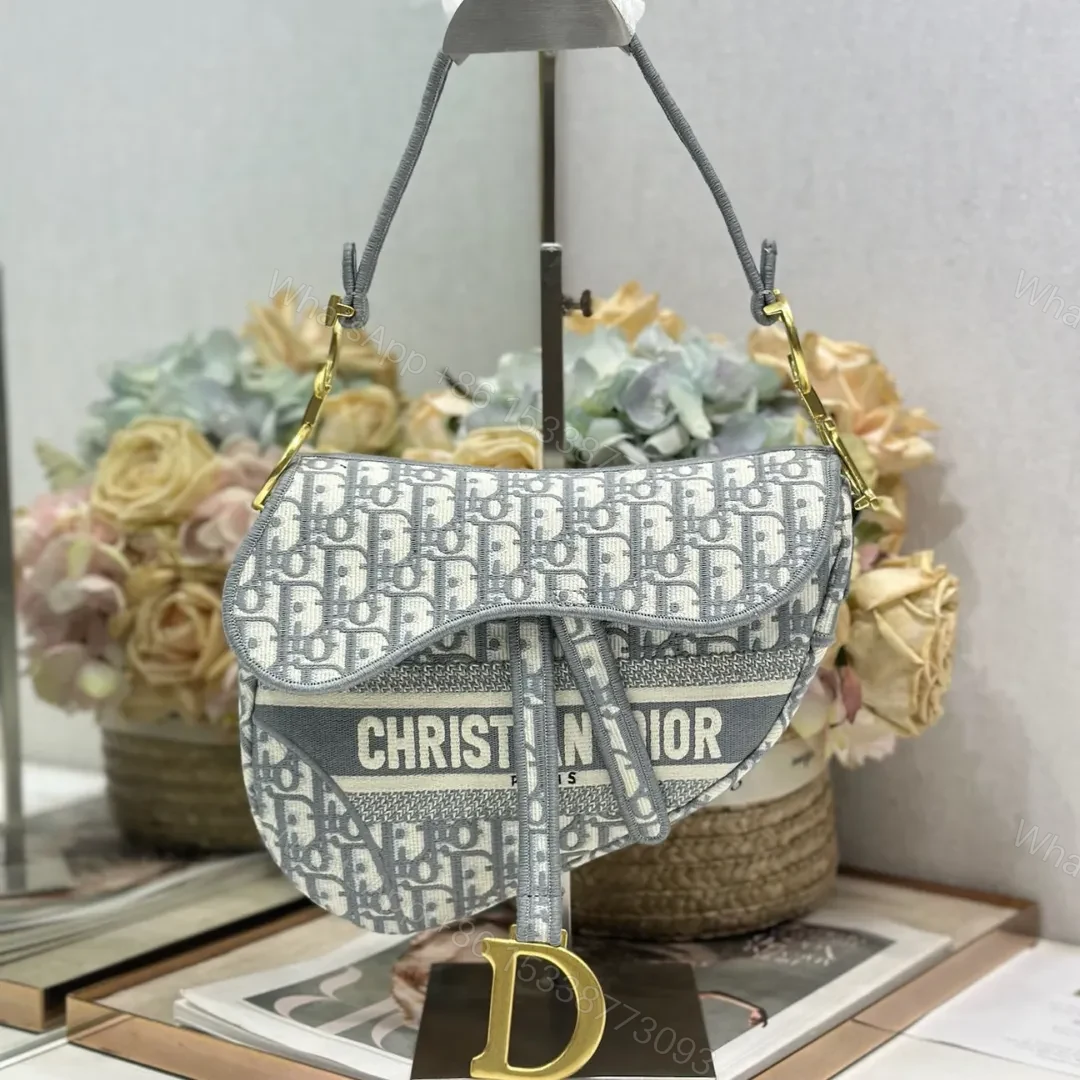 Christian Dior Saddle Bag in grey Oblique embroidered — view 1